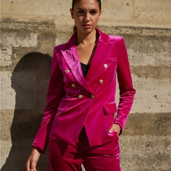 atentif Jackets & Blazers - 323. Magenta Velvet Blazer